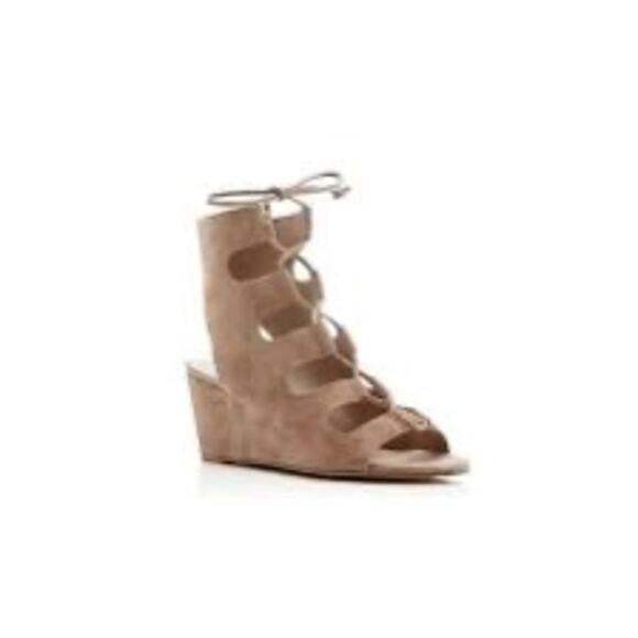 NEW DOLCE VITA NEUTRAL SUEDE GLADIATOR GHILLIE WEDGE SANDALS BOOTIES - Picture 1 of 9